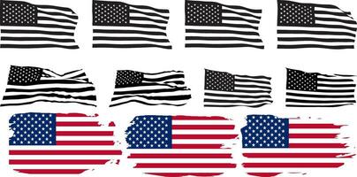 uppsättning av amerikan flagga, flagga USA uppsättning isolerat ikon, USA flagga silhuett, amerikan nationell symbol av förenad stater med stjärnor Ränder illustration vektor