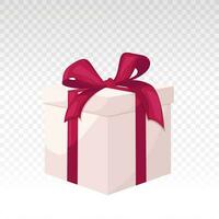 Weiß Geschenk Box mit rot Bogen und Schleife. Urlaub Geschenk Kasten. Würfel gestalten Geschenk Kasten, im Vorderseite Sicht. Vorlage zum Gruß Karte auf Weihnachten, Neu Jahr, Geburtstag und Jahrestag vektor