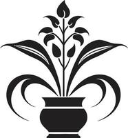 kunglig oas emblem modern svartvit logotyp botanisk harmoni i svart vektor växt pott