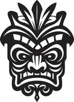 majestätisk tiki tradition logotyp design med svartvit tiki mask kunglig konst av de antikens folk modern svart ikon vektor