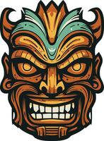 kulturell Symbol einfarbig Tiki Maske Symbol uralt Tiki Kunst Vektor Emblem im schwarz