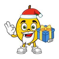 Zitrone Obst Santa Karikatur Charakter halten ein Geschenk vektor
