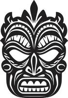 tidlös tiki förträfflighet i svart eleganta emblem kunglig emblem av inhemsk kultur modern tiki mask ikon vektor