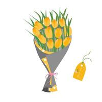 Strauß von Tulpe Blumen. Tulpe Blume Strauß Vektor Illustration. Frühling Blume. Blumen- Strauß eingewickelt im Geschenk Papier. Geschenk zum Besondere Tag, Feier Tag mögen Geburtstag, Lehrer Tag, Frauen Tag.