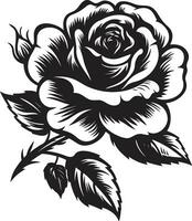 blomstrande majestät i svartvit symbolisk design ikoniska skönhet av blomning ro enfärgad emblem vektor