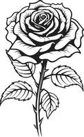 Serenade im schwarz und Weiß ikonisch Rose Logo Blumen- Majestät im Einfachheit einfarbig Design vektor