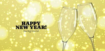 glücklich Neu Jahr Feier Glückwunsch Design mit realistisch 3d Champagner Glas vektor