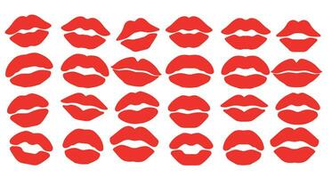 uppsättning av läpp grafik i röd kyssar på en vit bakgrund. vektor illustration i platt stil