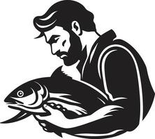 fiskare logotyp med grunge textur rostig och årgång fiskare logotyp med vattenfärg textur mjuk och konstnärlig vektor