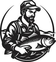 Fischers Suche Logo Symbol von Entschlossenheit Abenteuer und Entdeckung Fischers Kopfgeld Logo Symbol von Fülle Ernte und Feier vektor