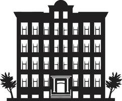 arkitektonisk briljans lägenhet byggnad symbol stadsbild majestät avtäckt svart logotyp ikon vektor
