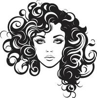 elegant spolar en svart vektor logotyp design för lockigt hår ebenholts vågor eleganta lockigt håriga lady ikon
