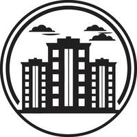 luxuriös hoch erhebt euch schwarz Gebäude Design majestätisch Stadt Symbol Wohnung Komplex Emblem vektor