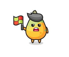 Papaya-Charakter als Linienrichter, der die Flagge aufstellt vektor