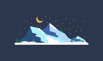 ikonisch Winter Berg beim Nacht Szene Illustration vektor