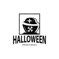 gravsten logotyp, grav kyrkogård korsa, enkel årgång halloween grav design vektor