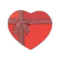Vektor Illustration von nett rot Herz Box mit ausgezogen Band und Bogen. Bild zum Postkarte oder Süßigkeiten oder Geschenk Box zum Mütter Tag