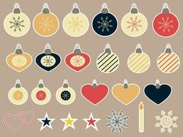 vektor ClipArt med jul bollar, ornament och snöflingor. jul bubblor klistermärken uppsättning