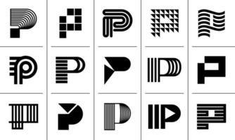 abstrakt platt linje brev p logotyp mark design uppsättning vektor