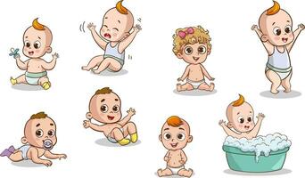 Karikatur Baby mit anders Posen. Vektor Clip Kunst Illustration.