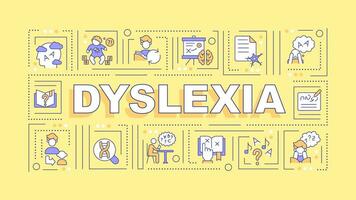 Dyslexie Text mit verschiedene dünn Linie Symbole Konzept auf Gelb monochromatisch Hintergrund, editierbar 2d Vektor Illustration.