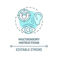 2d redigerbar blå ikon multisensorisk instruktioner begrepp, enkel isolerat vektor, dyslexi tunn linje illustration. vektor