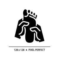 2d Pixel perfekt Silhouette Glyphe Stil Fuß Massage Symbol, isoliert Vektor, Illustration, solide Piktogramm. vektor