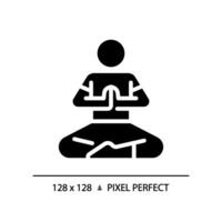 2d Pixel perfekt Silhouette Glyphe Stil Gebet Pose Symbol, isoliert Vektor, Meditation Illustration, solide Piktogramm. vektor