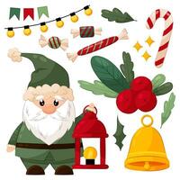 jul gnome med en lykta. vektor illustration av en uppsättning av element i platt stil för dekoration, bakgrund, inbjudan eller ram.