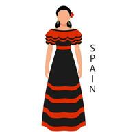 Frau im Spanisch National traditionell Kleid. Kultur und retro Traditionen von Spanien. Illustration, Vorlage, Vektor