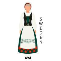 Frau im Schwedisch National traditionell Kostüm. Kultur und retro Traditionen von Schweden. Illustration, Vorlage, Vektor