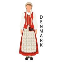 kvinna i dansk folk kostym och huvudbonad. kultur och traditioner av Danmark. illustration, vektor