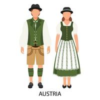 ein Paar von ein Mann und ein Frau im österreichisch Volk Kostüme. Kultur und Traditionen von Österreich. Illustration, Vektor