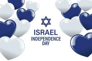 oberoende dag israel. baner med blå och vit ballonger hjärtan, israeli flaggor. illustration, vektor
