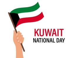 kuwait oberoende dag, kuwait nationell dag. hand innehav kuwait flagga. affisch, vektor