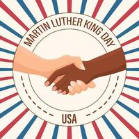 Martin luther kung jr. dag hälsning kort design. mlk dag. handslag av vit och svart hud händer. vektor