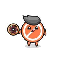 Illustration eines Stoppschild-Charakters, der einen Donut isst vektor