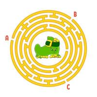 Kreis Labyrinth. Spiel zum Kinder. Puzzle zum Kinder. runden Labyrinth Rätsel. finden das richtig Weg. Bildung Arbeitsblatt. Vektor Illustration.