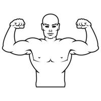 Bodybuilder starker Mann. Umriss-Silhouette. Gestaltungselement. Vektor-Illustration isoliert auf weißem Hintergrund. Vorlage für Bücher, Aufkleber, Poster, Karten, Kleidung. vektor