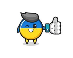 süßes ukrainisches Flaggenabzeichen mit Social Media Daumen hoch Symbol vektor