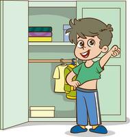 barn välja kläder i de garderob. vektor illustration av en tecknad serie stil.