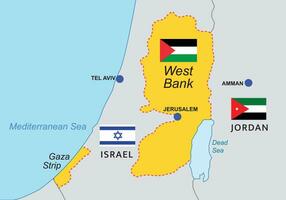 väst Bank och gaza remsa territorium Karta. palestinsk exklav på de östra kust av de medelhavs hav, vektor illustration.