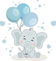 söt bebis elefant Sammanträde innehav en ballonger vektor