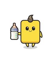 baby gult kort seriefigur med mjölkflaska vektor