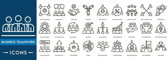 Geschäft Zusammenarbeit Symbol Satz. Zusammenarbeit, Mannschaft Gebäude, Arbeit Gruppe und Mensch Ressourcen. einfach Vektor Illustration.