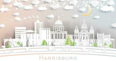 harrisburg Pennsylvania USA. Winter Stadt Horizont im Papier Schnitt Stil mit Schneeflocken, Mond und Neon- Girlande. Weihnachten, Neu Jahr Konzept. Santa Klaus. harrisburg Stadtbild mit Sehenswürdigkeiten. vektor