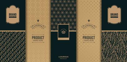 Luxus Verpackung Design einstellen mit Gold und schwarz Muster vektor