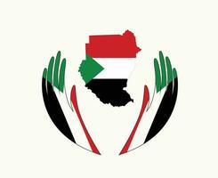 sudan flagga Karta emblem med händer symbol mitten öst Land abstrakt design vektor illustration