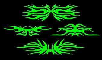Neo Stammes- tätowieren Satz, gotisch Cyber Körper Ornament Formen Bausatz, keltisch abstrakt unterzeichnen. Maori oder hawaiisch Ärmel Symbol y2k polynesisch Metall abstrakt Symmetrie Strudel Flügel. Neon- Silhouette Vektor Clip Art