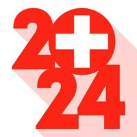 glücklich Neu Jahr 2024, lange Schatten Banner mit Schweiz Flagge innen. Vektor Illustration.